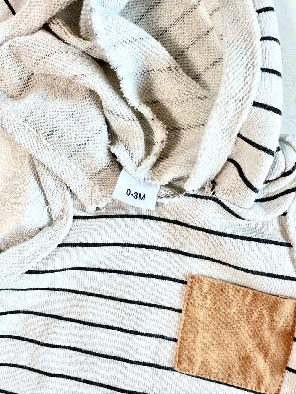 Striped Short-Sleeve Hoodie Baby Rompers Tan Pocket - Black & White -3 Pack - Picture 4 of 11